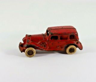 Antique A.  C.  Williams Red Cast Iron Sedan With Rubber Wheels And Finish