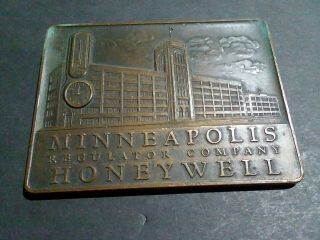 Antique Bronze Advertising Paperweight Minneapolis Honeywell Regulator Company