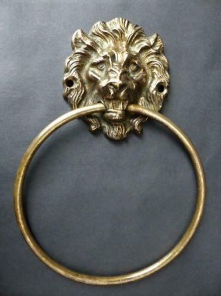 Vintage English Brass Lion Head Towel Ring