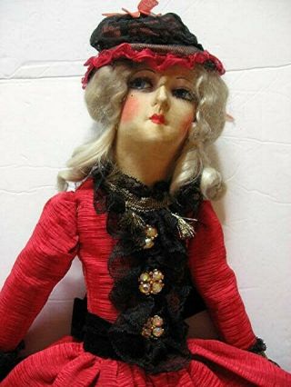 Vintage Bed Doll 27 " Tall Mask Face Cloth Body Composition Hands Outfit