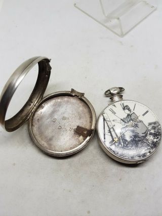 Antique solid silver pair cased verge fusee Bradshaw pocket watch 1850 ref502 5