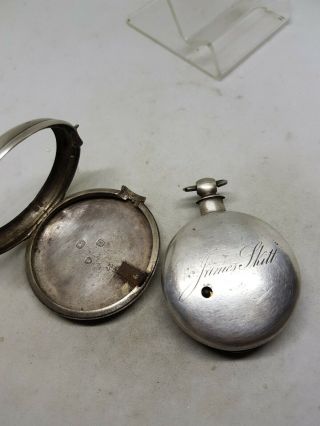 Antique solid silver pair cased verge fusee Bradshaw pocket watch 1850 ref502 6