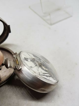 Antique solid silver pair cased verge fusee Bradshaw pocket watch 1850 ref502 7