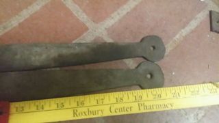 Antique Vintage Pair hand forged Wrought Iron Barn Door Strap Hinges - 21” 2