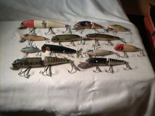 Vintage 12 Old Wooden Fishing Lures Creek Chub Paw Paw & More 2