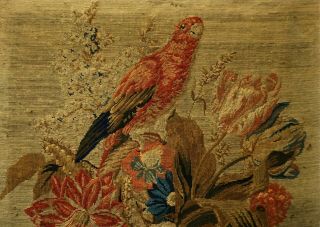 LARGE MID 19TH CENTURY NEEDLEPOINT OF A PARROT ON A BASKET OF FLOWERS - c.  1860 3