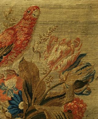 LARGE MID 19TH CENTURY NEEDLEPOINT OF A PARROT ON A BASKET OF FLOWERS - c.  1860 6