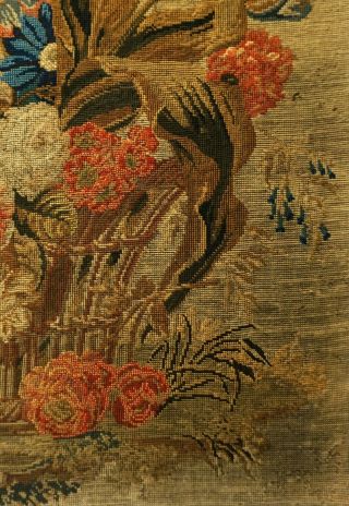 LARGE MID 19TH CENTURY NEEDLEPOINT OF A PARROT ON A BASKET OF FLOWERS - c.  1860 8