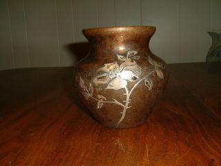 Antique Heintz Sterling Silver On Bronze Bulbous Vase 5 1/8 " Tall