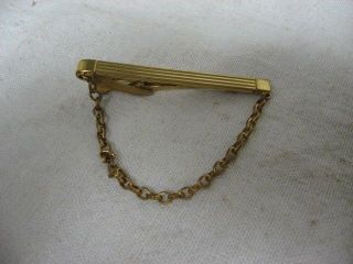 Classic Gold Tone Bar & Chain Vintage Tie Clip Tie Clasp 2.  4 " Wide