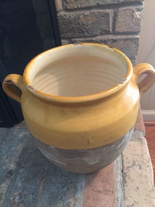 Antique Yellow Glazed French Confit Pot 10 1/2” Tall.