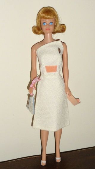 Vintage Barbie Size Clone White Evening Dress Fan Heels Very Pretty No Doll