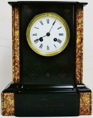 Antique French 8 Day Classic Slate Marble Bell Striking Mantel Clock