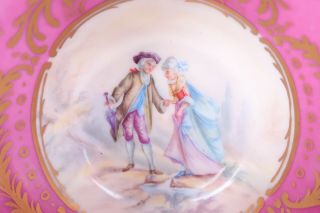 Antique Saxe Dresden Hand Painted Courting Couple Fragonard Love Cup Saucer Pink 4