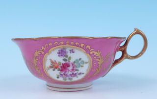 Antique Saxe Dresden Hand Painted Courting Couple Fragonard Love Cup Saucer Pink 7
