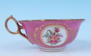 Antique Saxe Dresden Hand Painted Courting Couple Fragonard Love Cup Saucer Pink 8