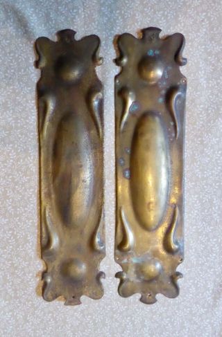 Pair Edwardian Art Nouveau Brass Door Finger Plates