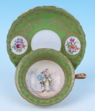 Antique Saxe Dresden Hand Painted Courting Couple Fragonard Love Cup Saucer 1