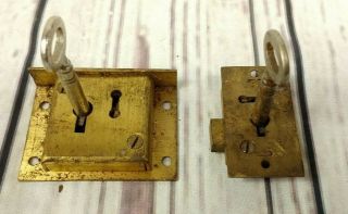Vintage Brass Cabinet Lock With Keys 2 " And 1.  5 "