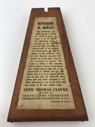 Vintage Seth Thomas Metronome De Maelzel Wood Case Wind Up Great 3