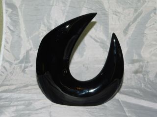 Vintage Toyo Mid Century Ikebana Black Crescent Sculptural Ceramic Pottery Vase
