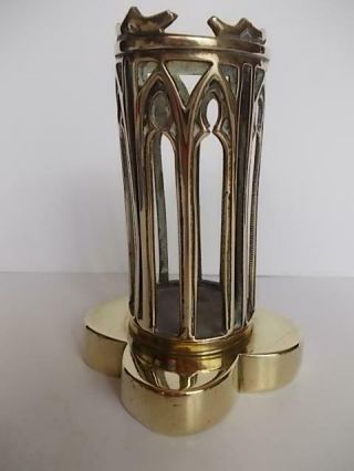 228 / Antique 19th Century 1860s Brass Gothic Revival Ecclesiastic Candlestick