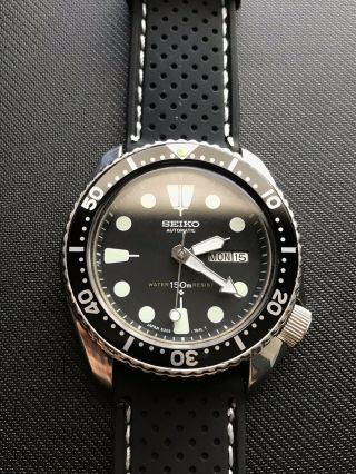 Seiko 6309 - 7290 Automatic Men’s Slim Turtle Black Vintage Men’s Diver Watch Suwa