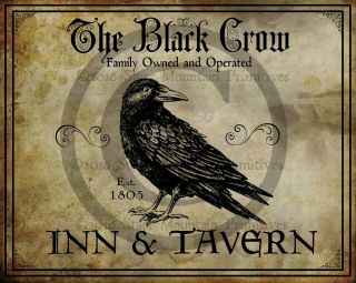 Primitive Colonial The Black Crow Inn Tavern Sign Laser Print 8x10