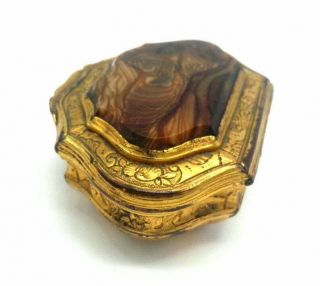 Antique French Gilt Trinket Box Jewellery Casket Inset With Polished Agate