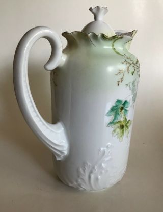 Antique Hand Painted Coffee Tea Chocolate Pot,  Green,  Gold Floral 4