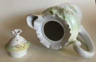Antique Hand Painted Coffee Tea Chocolate Pot,  Green,  Gold Floral 8