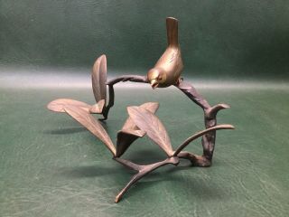Vintage Bronze Sculpture Bird On Tree Branch Unmarked