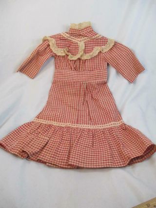 Antique Factory Made Doll Clothing Red & White Plaid Check Dress