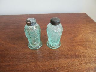 Antique/vintage Aqua Fancy Art Deco Glass Salt And Pepper Shakers