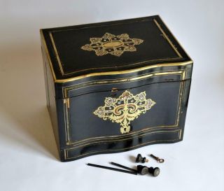 Antique French Napoleon Iii Ebony & Inlaid Brass Cave A Liqueur Decanter Box A/f