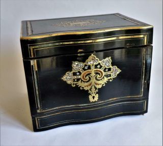 ANTIQUE FRENCH NAPOLEON III Ebony & Inlaid Brass CAVE A LIQUEUR DECANTER BOX A/F 2