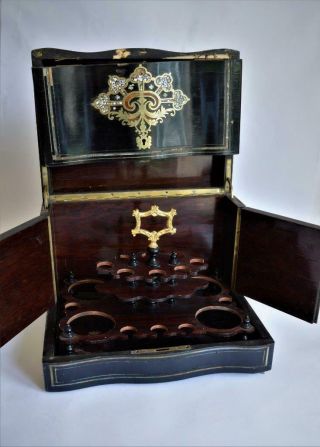 ANTIQUE FRENCH NAPOLEON III Ebony & Inlaid Brass CAVE A LIQUEUR DECANTER BOX A/F 4