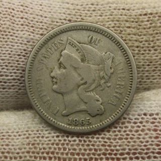 1865 Nickel Three Cent Piece X1303 Civl War Era United States Antique 3c