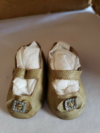 Antique/vintage Oil Cloth Toe Buckle Doll Shoes German,  French Bisque,  Side Snap