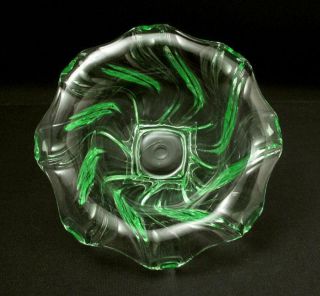 URANIUM VASELINE GREEN GLASS EQUINOX BOWL ART DECO BAGLEY ENGLAND 5