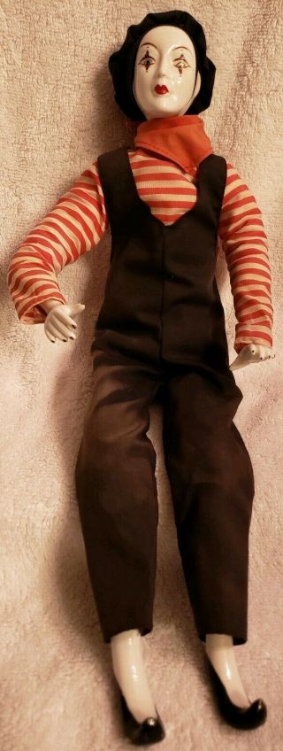 Vtg Porcelain Doll Figure Mask French Clown Actor Drama Mime Cloth Body 17”