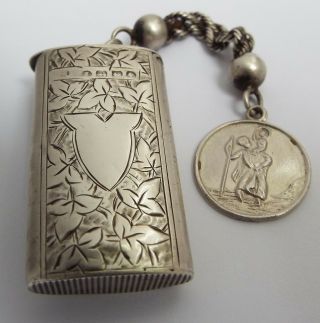 Rare Design English Antique Victorian 1885 Sterling Silver Vesta Match Case