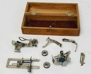 Antique Wheeler And Wilson Oak Sewing Machine Accessory Box With Contents