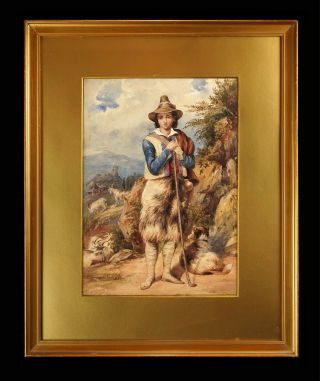 Portrait Of A Shepherd | Fine 19th Century Italian School Watercolour Painting