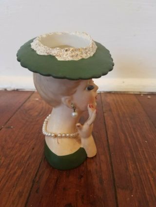 Vintage 1958 NAPCO Lady Head Vase C3343 Blonde Green Hat & Dress with Jewelry 4