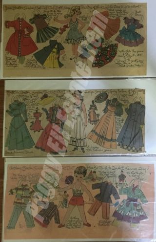 3 Lucy Eleanor Leary Newspaper Paper Dolls Uncut Boston Sunday Post