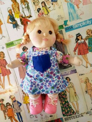 Vintage 1984 My Child Blonde Brown Eyes Handmade Floral Outfit And Pink Shoes