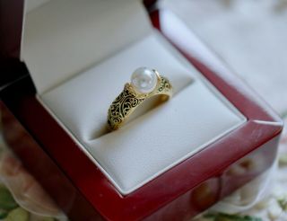 Vintage Jewellery Filigree Gold Ring With White Pearl Antique Jewelry Size R 9