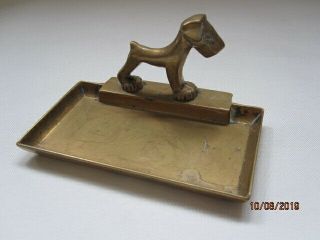 Art Deco Brass Terrier Dog Calling Card Tray Or Pin / Studs Dish