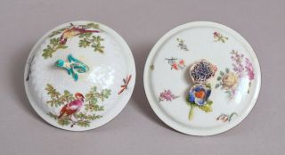 Two Antique 18thc English Porcelain Lids Chelsea Etc